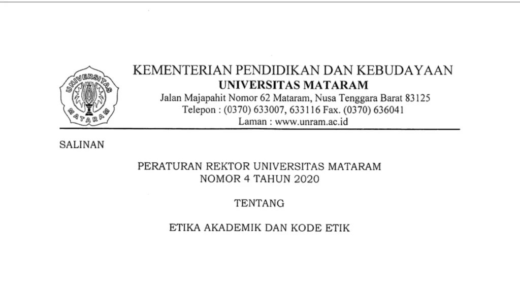 Peraturan Kode Etik Unram salah satunya bagi pelaku pelecehan seksual