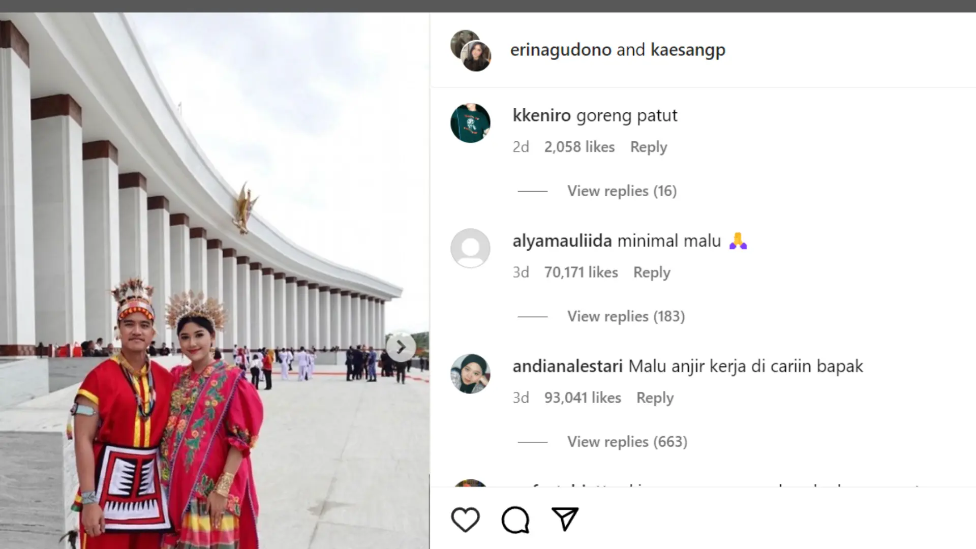 Akun Instagram Kaesang dan Erina dihujat netizen