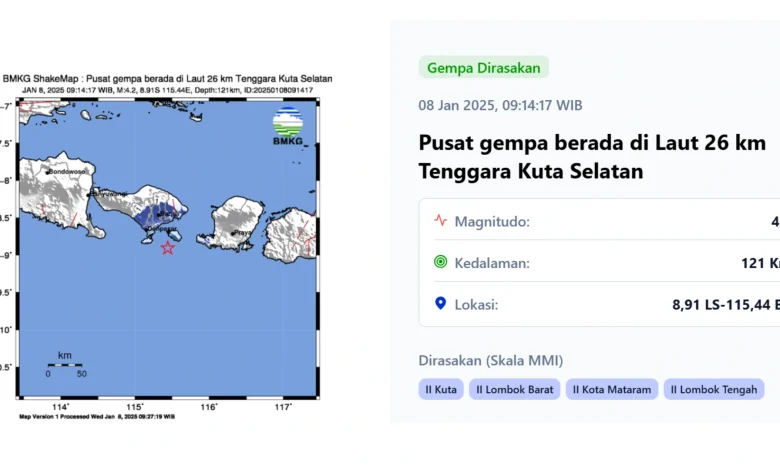 Laporan gempa magnitudo 4,2 guncang Bali dan Lombok