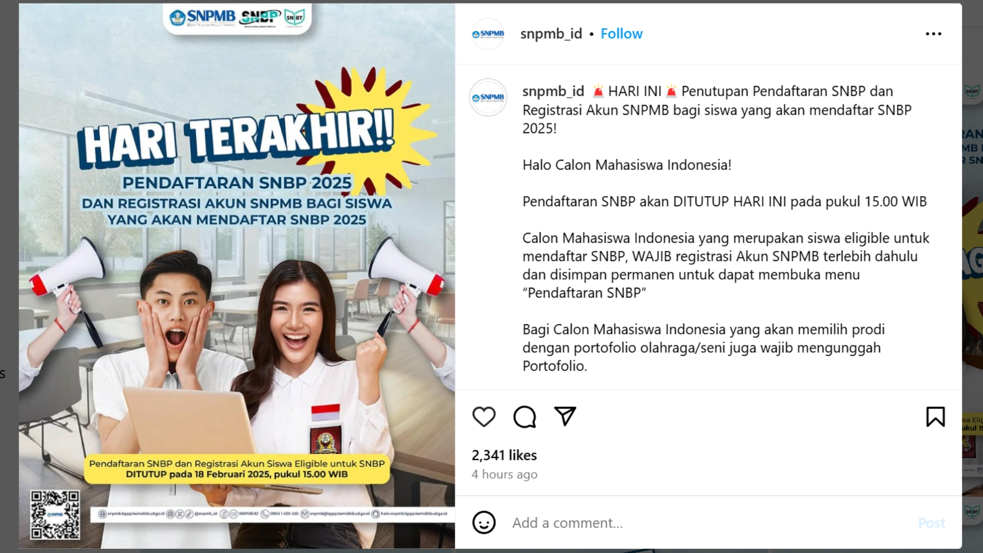 Penutupan Pendaftaran SNBP 2025