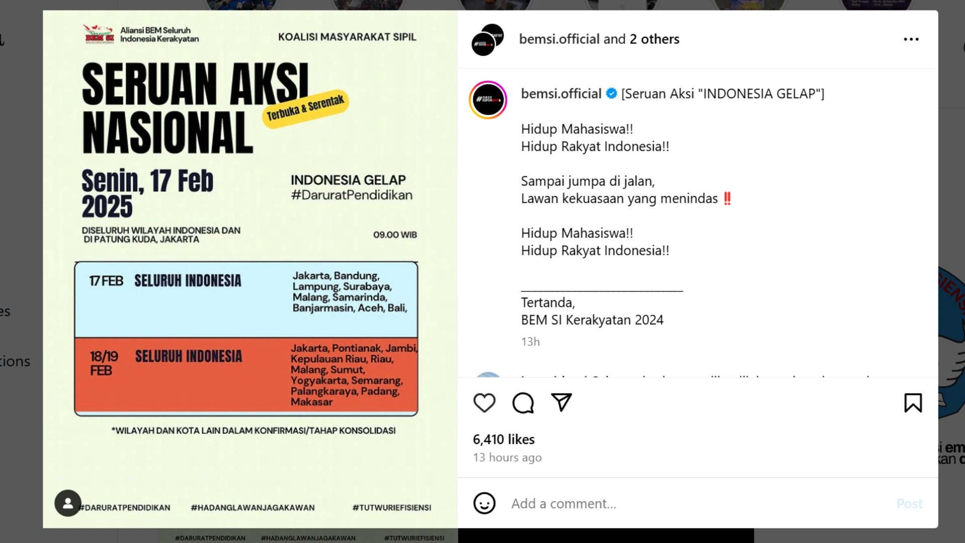 Seruan Aksi Indonesia Gelar Aliansi BEM SI