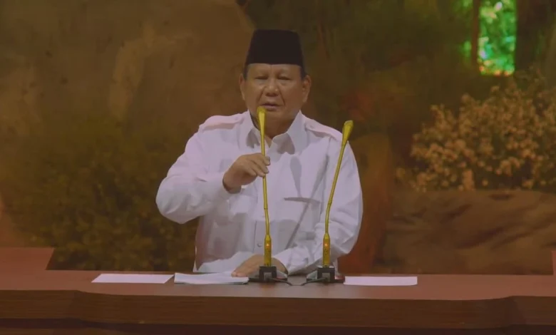 Presiden ke-8 RI, Prabowo Subianto saat memberikan Pidato dalam acara HUT Gerindra