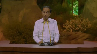 Presiden ke-7 RI, Joko Widodo saat memberikan sambutan dalam acara HUT Gerindra, Sabtu, 15 Februari 2025.