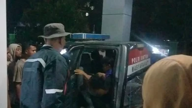 Suasana saat aparat kepolisian berada di lokasi tempat tawuran