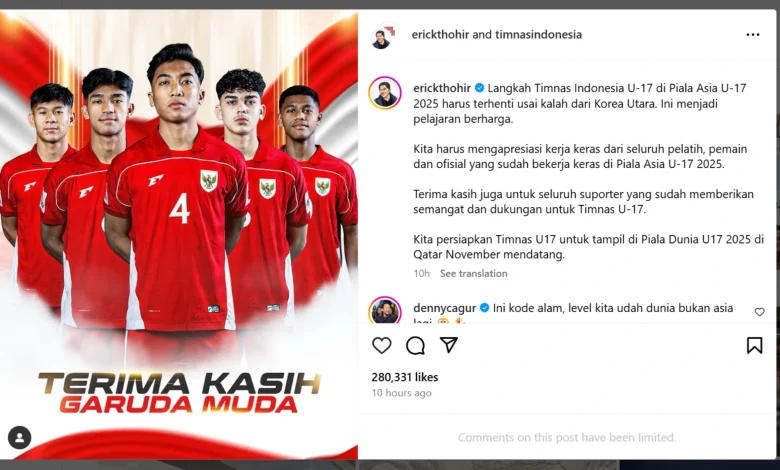 Tanggapan Erick Thohir Indonesia Korea Utara 0-6 Piala Asia U-17 2025