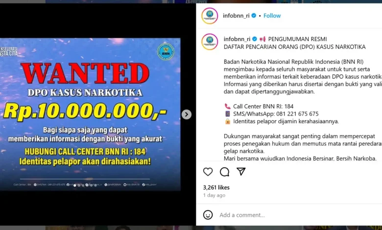 Pengumuman DPO Kasus Narkotika BNN RI