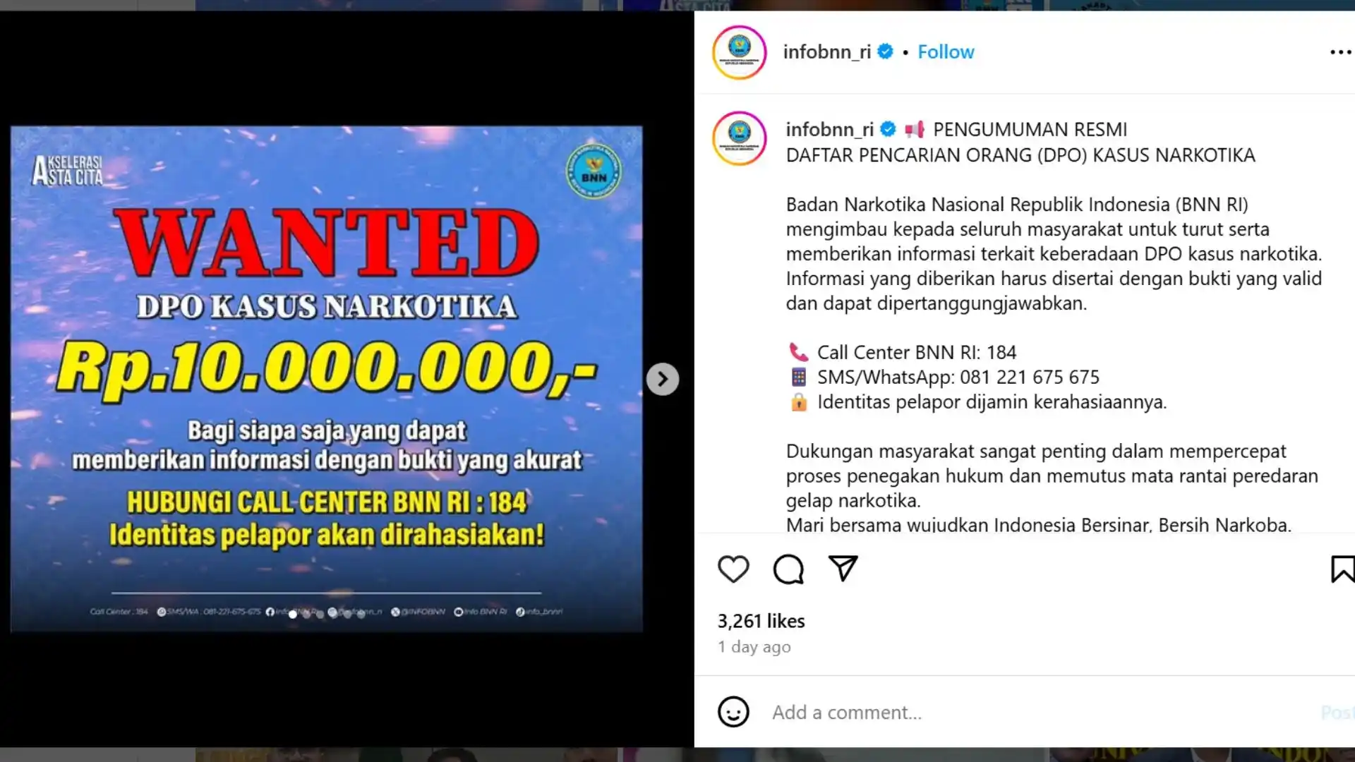 Pengumuman DPO Kasus Narkotika BNN RI