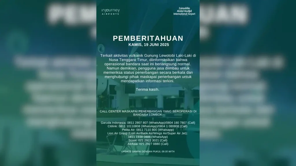 Pemberitahuan Penerbangan Bandara Lombok Hari ini Kembali Normal