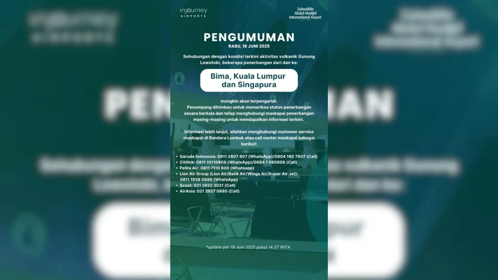 Pengumuman Penerbangan Batal di Bandara Lombok