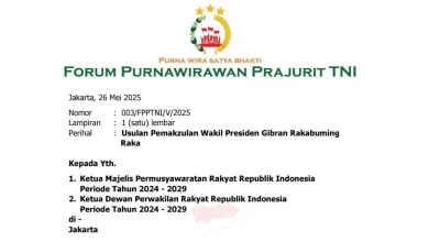 Surat Forum Purnawirawan Prajurit TNI Desak Gibran Dimakzulkan