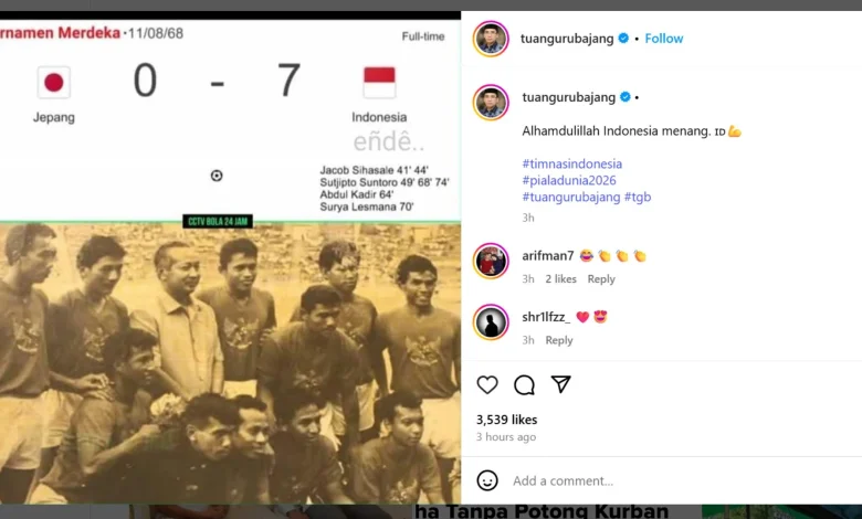 TGB Kilas Balik Kemenangan Indonesia Jepang 7-0