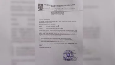 Surat Dinas Pariwisata NTB Minta Dukungan Fornas VIII 2025