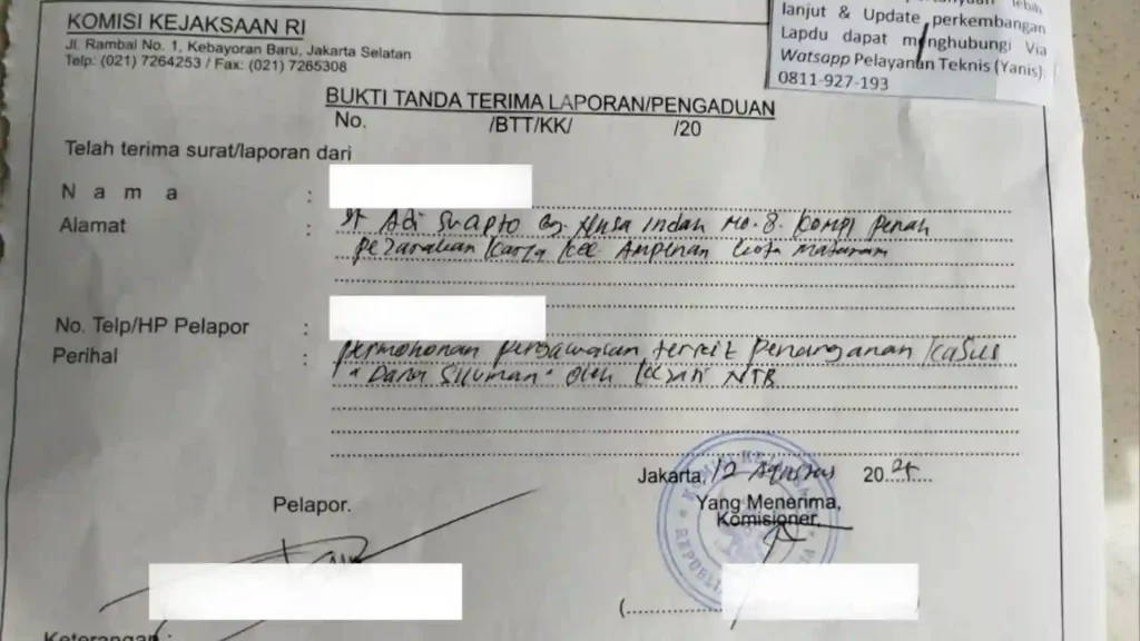 Tanda bukti pengaduan ke Kejaksaan Agung