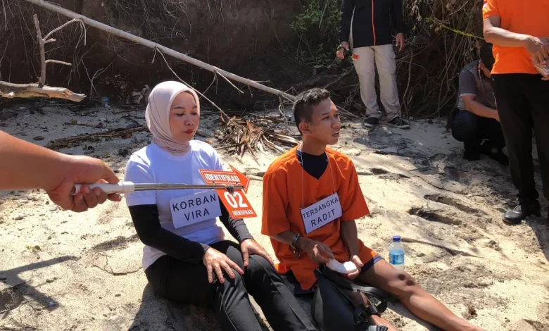 rekonstruksi kasus kematian mahasiswi Unram di Pantai Nipah