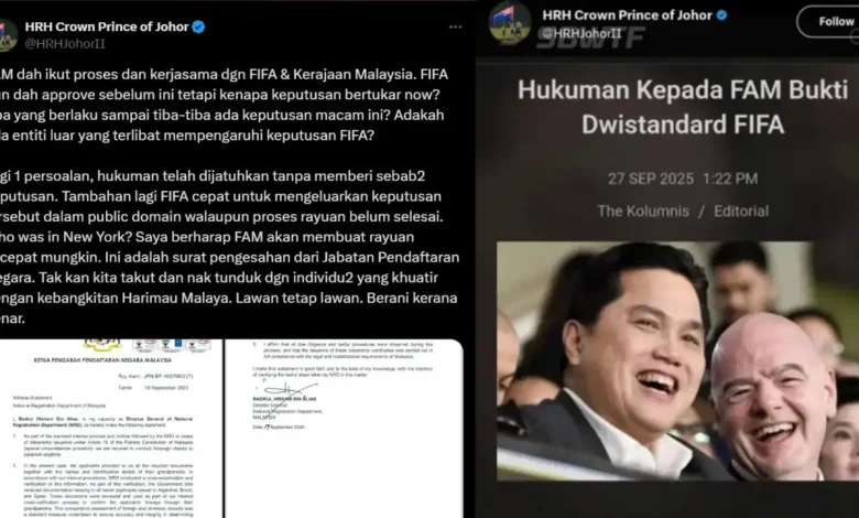 Putra Mahkota Johor Tuding Indonesia Jadi Penyebab Sanksi FIFA ke FAM