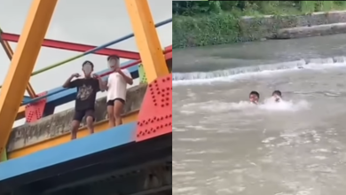 Aksi dua remaja melompat dari jembatan demi sebuah konten.