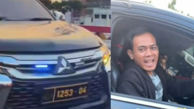 Kolase foto mobil dan pengemudi Pajero berpelat Polri bunyikan sirene ‘tot tot wuk wuk’ saat macet.