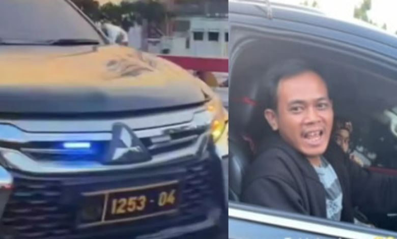 Kolase foto mobil dan pengemudi Pajero berpelat Polri bunyikan sirene ‘tot tot wuk wuk’ saat macet.