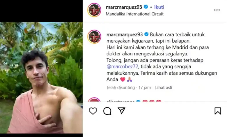 Marc Marquez Minta Penggemar tak Salahkan Marco Bezzecchi Akibat Crash di Mandalika