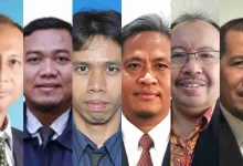 Kolase foto enam bakal calon Rektor Unram, Prof. Dr. dr. Hamsu Kadriyan, Prof. Dr. Kurniawan, S.H., M.Hum., Prof. Dr. Sukardi, M.Pd., Prof. Muhamad Ali, Ph.D., dan Prof. Yusron Saadi, ST., M.Sc(Eng)., Ph.D..