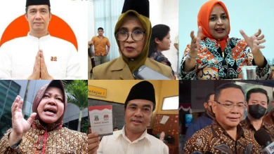 Kolase foto enam kepala daerah, Hefriansyah Noor, Susanti Dewayani, Faida, Tri Rismaharini, Aceng Fikri, dan Sudewo.