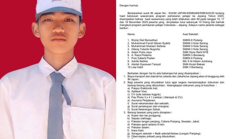 Siswa SMK Dane Rahil, Adam Putra Jaya wakili NTB dalam program pertukaran pelajar di Jepang tahun 2025.