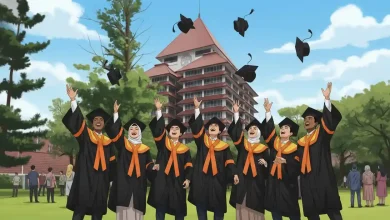 Ilustrasi mahasiswa sedang merayakan kelulusan wisuda program magang nasional