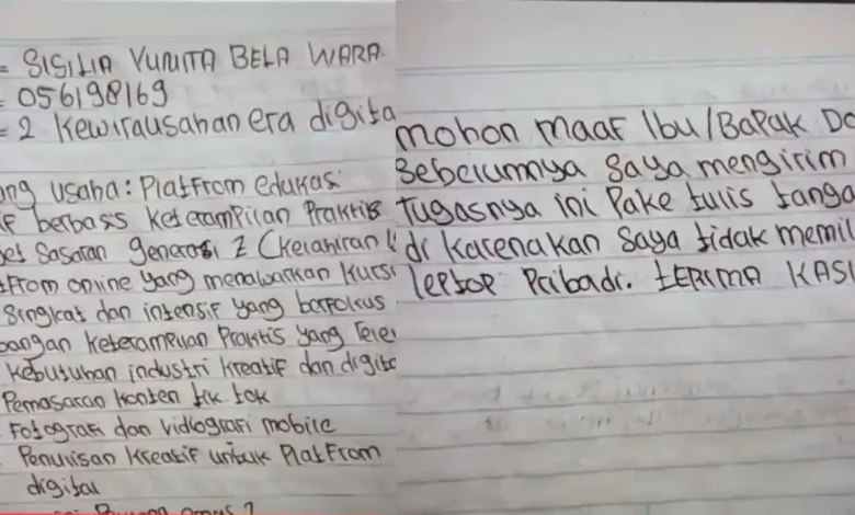 Dosen Ceritakan Mahasiswi Kirim Tugas Tulis Tangan karena tak Punya Laptop