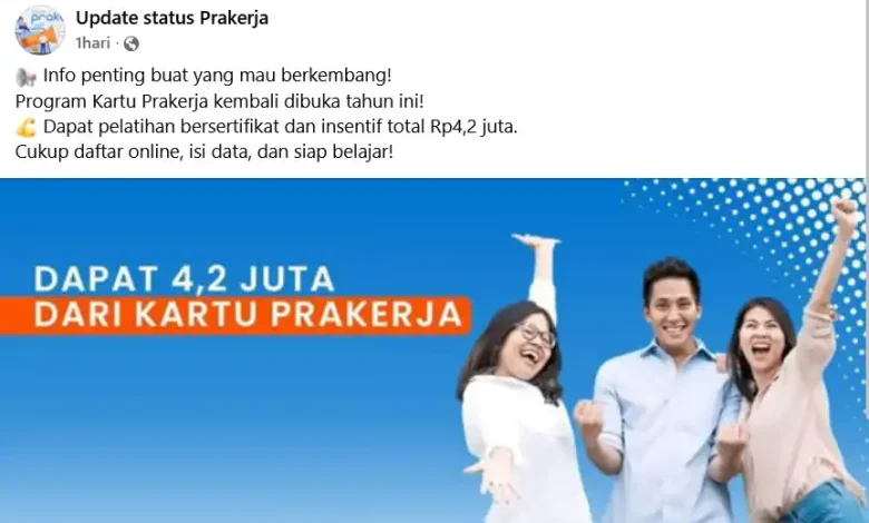 Unggahan Facebook berisi hoaks tautan pendaftaran Kartu Prakerja 2025