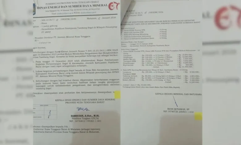 Beredar Surat Dinas ESDM NTB Minta Honor ke AMNT untuk Tinjau Tambang Ilegal 