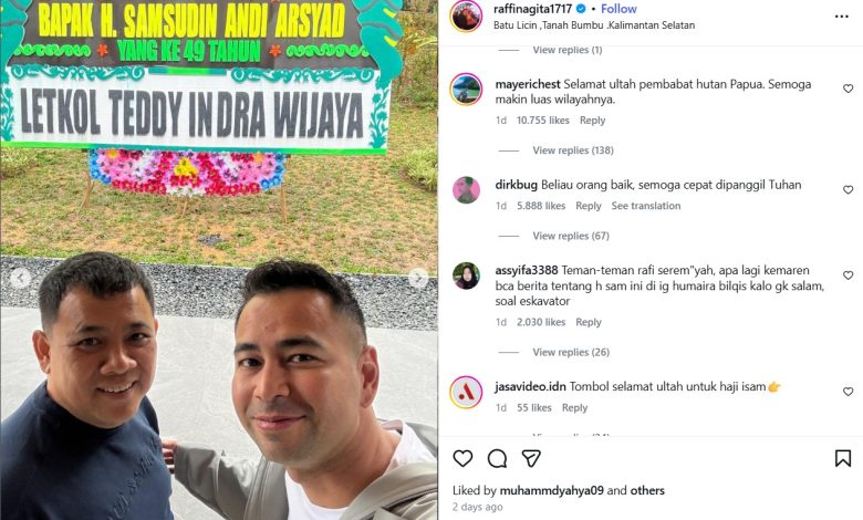 Unggahan Instagram Raffi Ahmad bersama Haji Isam, dan komentar negatif dari warganet.