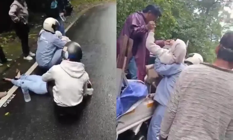 Belasan Pengendara Jatuh di Jalur Sembalun Diduga Akibat Tumpahan Solar