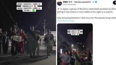 Kolase foto unggahan warganet Jepang soal ronda sahur oleh WNI.