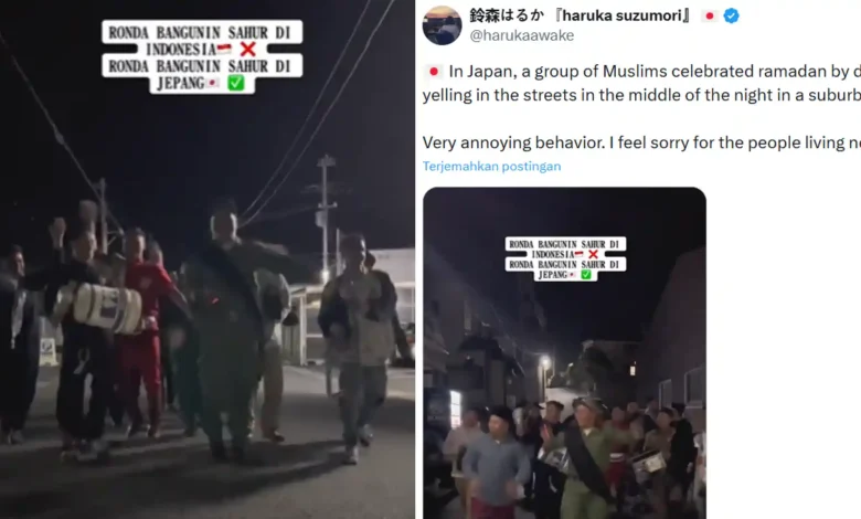 Kolase foto unggahan warganet Jepang soal ronda sahur oleh WNI.