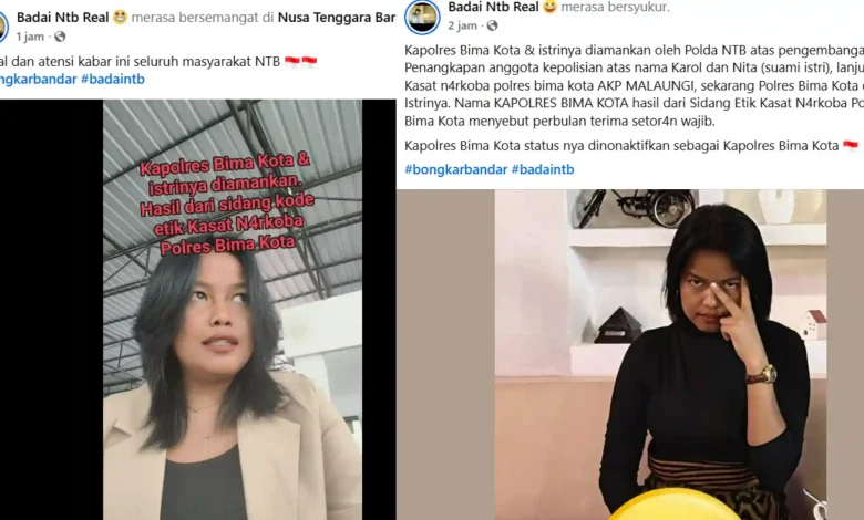 Kolase Unggahan Pegiat media sosial sekaligus aktivis advokasi kasus narkoba, Uswatun Hasanah soal keterlibatan Kapolres Bima Kota dalam kasus Kasat Narkoba.