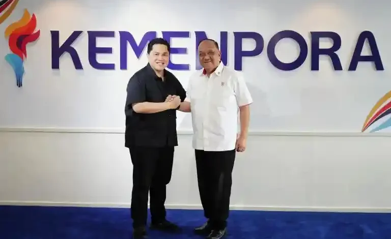 Menpora RI, Erick Thohir bersama Ketua Umum KONI, Marciano Norman menyambut baik wacana provinsi penyangga dalam PON 2028 di NTB dan NTT.