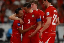 Sejumlah pemain Timnas Indonesia melakukan selebrasi setelah Beckham Putra mencetak gol ke gawang Saint Kitts and Nevis pada laga FIFA Series 2026.