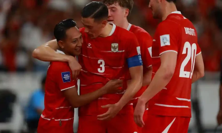 Sejumlah pemain Timnas Indonesia melakukan selebrasi setelah Beckham Putra mencetak gol ke gawang Saint Kitts and Nevis pada laga FIFA Series 2026.
