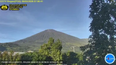 Potret hasil pemantauan Gunung Rinjani pada Selasa, 31 Maret 2026 terlihat jelas hingga tertutup kabut 0-11.