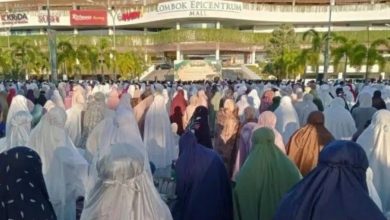 Ilustrasi salat Idulfitri 2026 di Lapangan Parkir Lombok Epicentrum Mall.