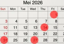 Ilustrasi Kalender Bulan Mei 2026.