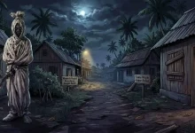 Ilustrasi pocong jadi-jadian bawa senjata di Lombok Timur.