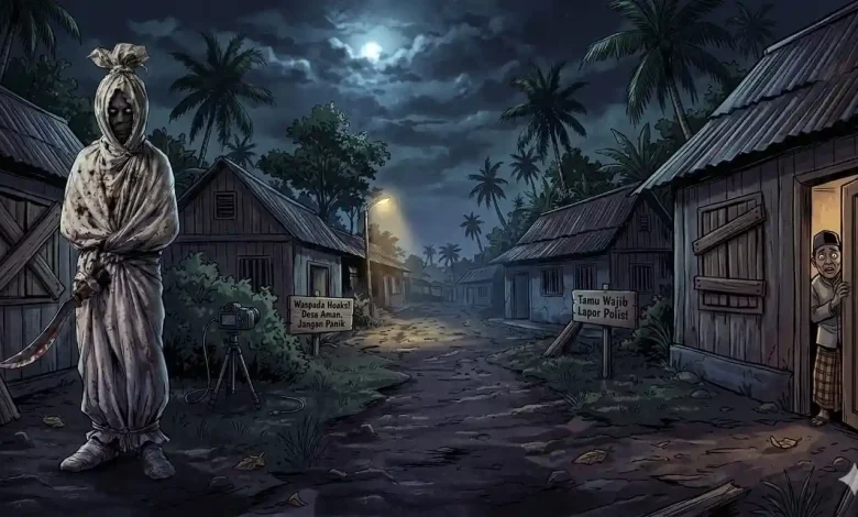 Ilustrasi pocong jadi-jadian bawa senjata di Lombok Timur.