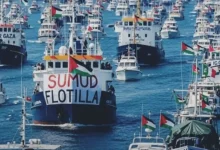 Ilustrasi kapal misi kemanusiaan Global Sumud Flotilla (GSF) yang dicegat Israel.