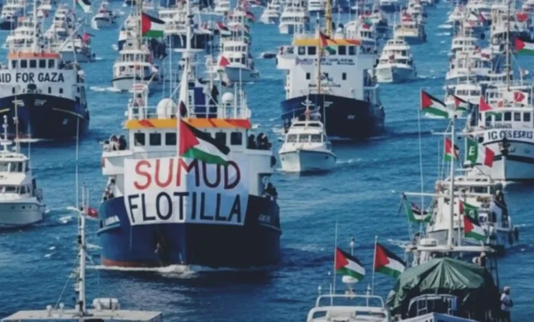 Ilustrasi kapal misi kemanusiaan Global Sumud Flotilla (GSF) yang dicegat Israel.