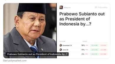 Presiden Prabowo Subianto menjadi bahan taruhan di Polymarket.