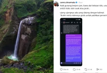 Kolase foto jalur Torean Gunung Rinjani dan unggahan kreator Canro Simarmata yang menampilkan pesan tim UKP Pariwisata yang meminta video secara gratis.