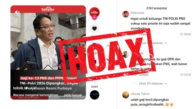 Tangkapan layar unggahan TikTok berisi hoaks pemangkasan gaji ke-13 ASN, PPPK, TNI, dan Polri oleh Menteri Keuangan RI, Purbaya Yudhi Sadewa.