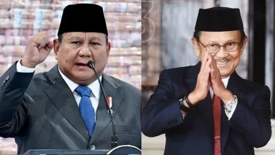 Kolase foto Presiden Indonesia, Prabowo Subianto dengan Presiden ke-3 Indonesia, B.J. Habibie.