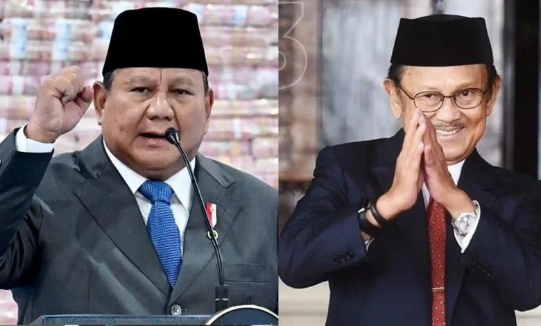 Kolase foto Presiden Indonesia, Prabowo Subianto dengan Presiden ke-3 Indonesia, B.J. Habibie.